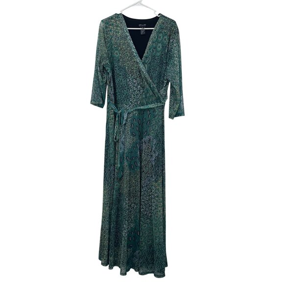 Kate & Lily Womens Green Multicolor Wrap Maxi Dress Size 20W Mesh Stretchy Lined - Picture 12 of 16